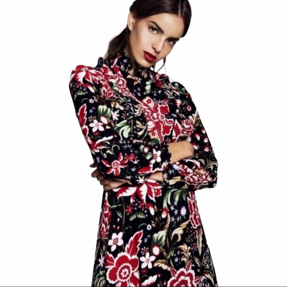 Zara Ruffled Details Floral Dress Lace Back L